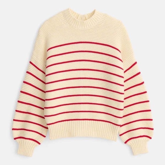 Alex Mill Button Back Crew Neck Neck Sweater Ivory Red Stripe sz XL - Picture 3 of 7